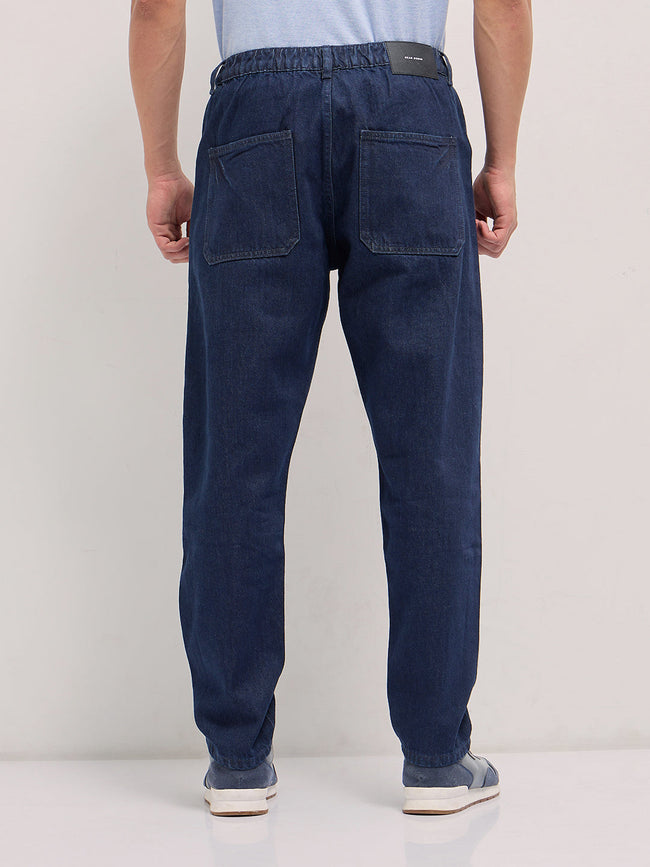 Men Dark Blue Mid-Rise Elasticated Waist Relaxed Fit Jeans