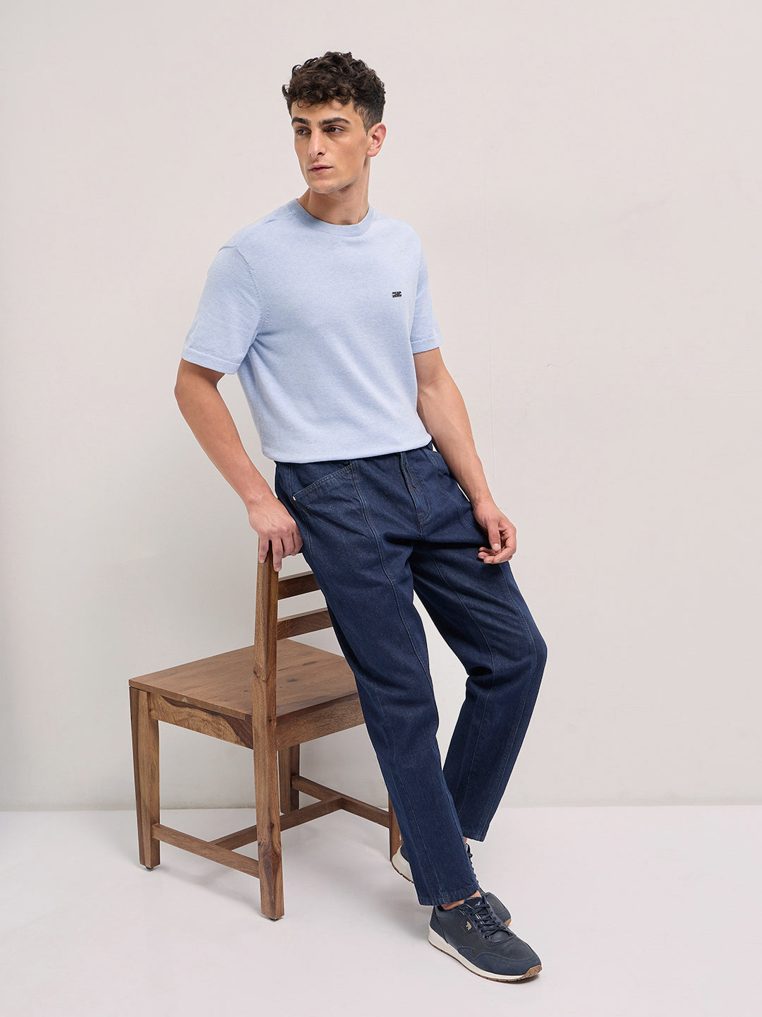 Men Dark Blue Mid-Rise Elasticated Waist Relaxed Fit Jeans