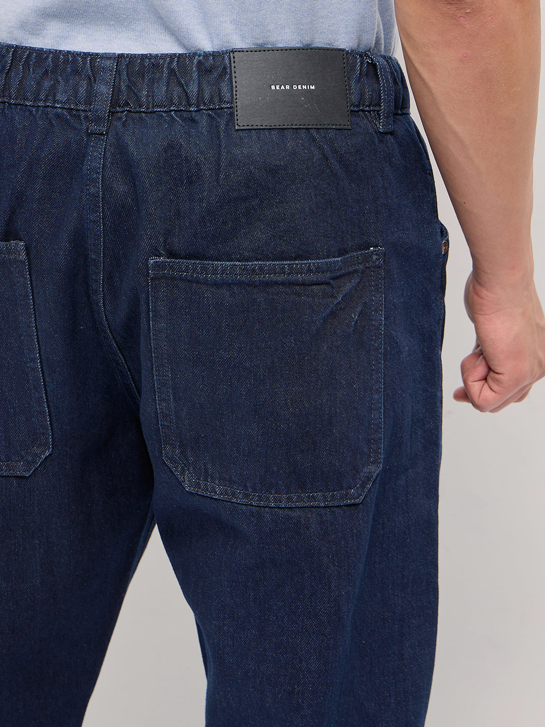 Men Dark Blue Mid-Rise Elasticated Waist Relaxed Fit Jeans