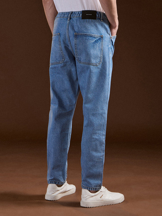 Men Light Blue Mid-Rise Elasticated Waist Relaxed Fit Jeans