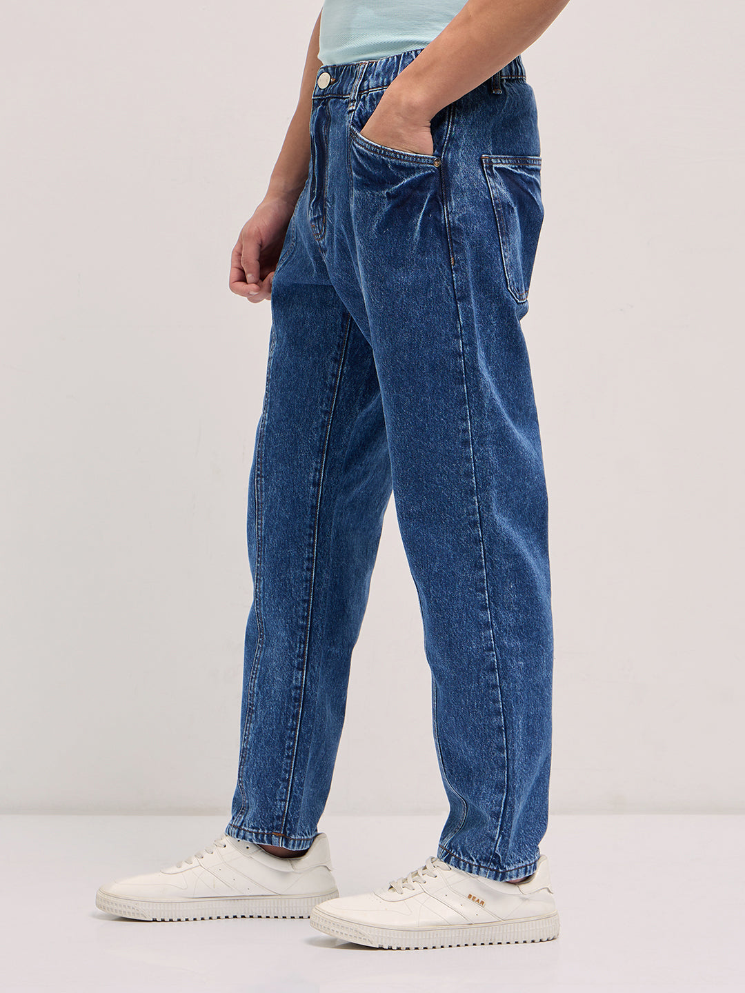 Men Mid Blue Mid-Rise Elasticated Waist Jeans