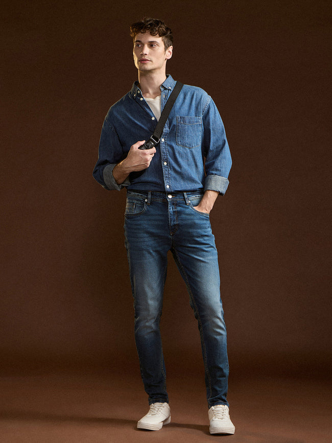 Men Blue Mid-Rise Slim Fit Jeans