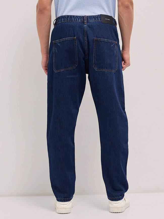 Men Dark Blue Mid-Rise Elasticated Waist Relaxed Fit Jeans