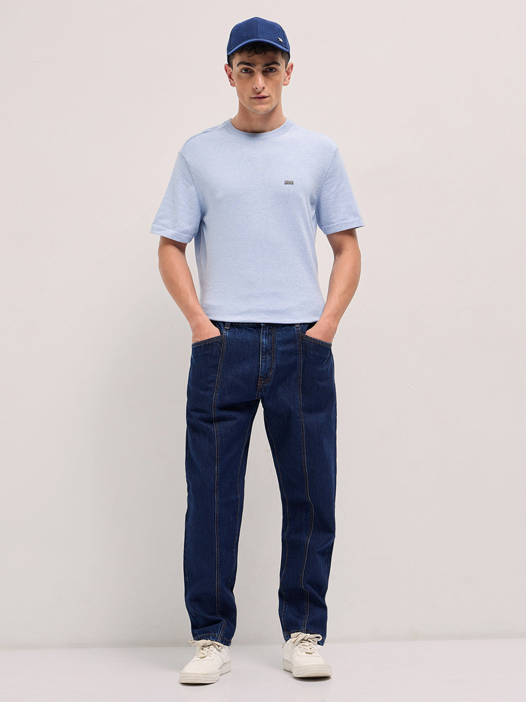 Men Dark Blue Mid-Rise Elasticated Waist Relaxed Fit Jeans