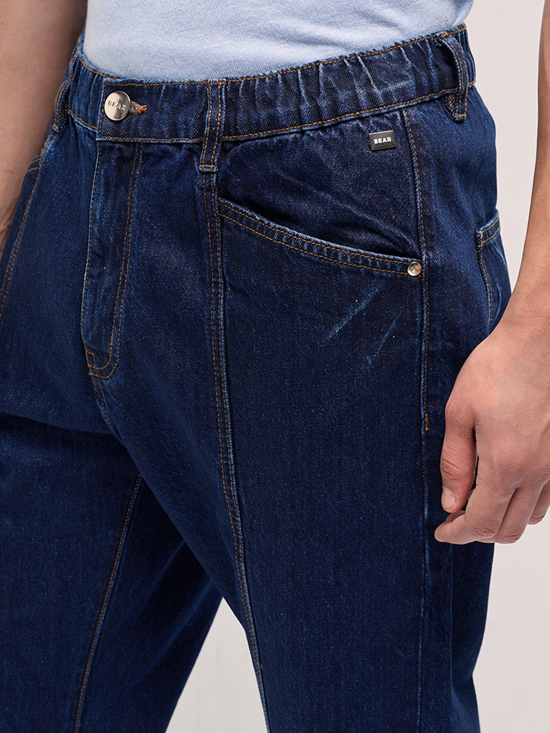 Men Dark Blue Mid-Rise Elasticated Waist Relaxed Fit Jeans