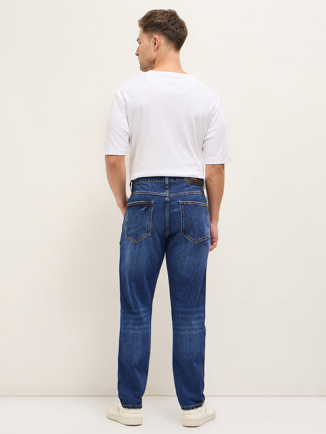 Men BlueLight Fade High Distressed Mid-Rise Relaxed Fit Jeans