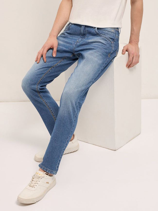 Men Mid Blue Mid-Rise Slim Fit Jeans