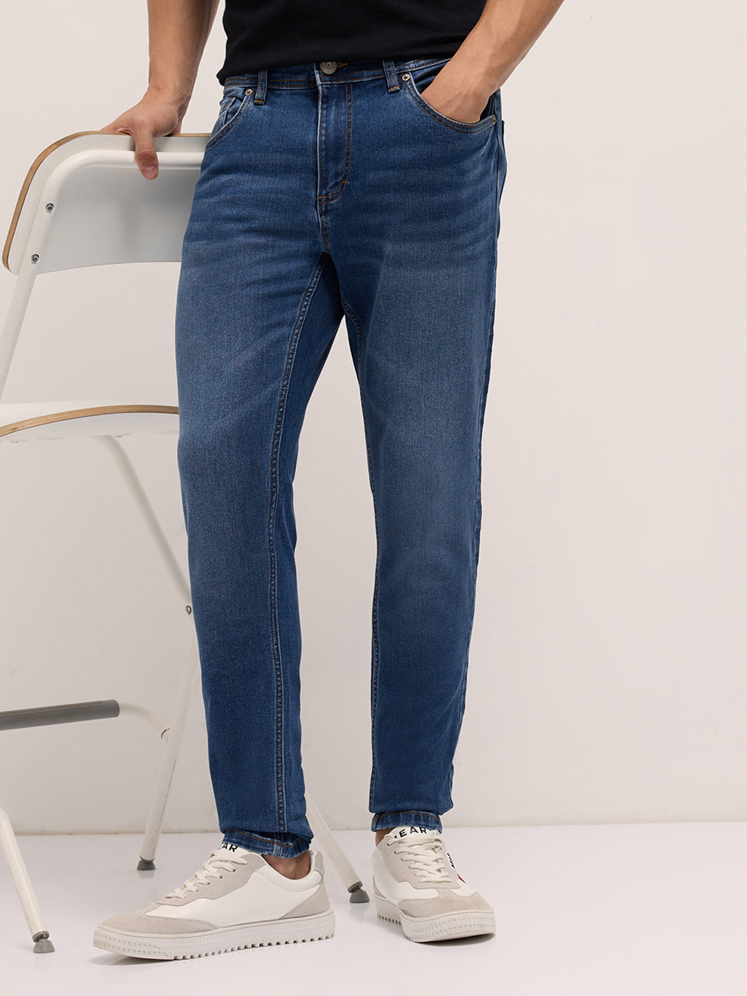 Men Mid Blue Mid-Rise Skinny Fit Jeans