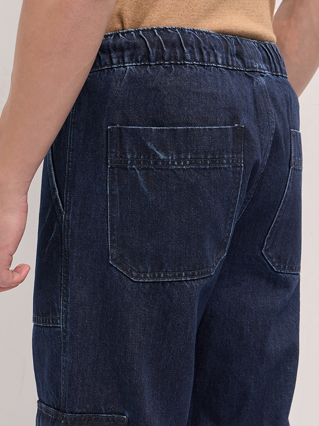 Men Blue Mid-Rise Elasticated Waist Baggy Fit Cargo Jeans