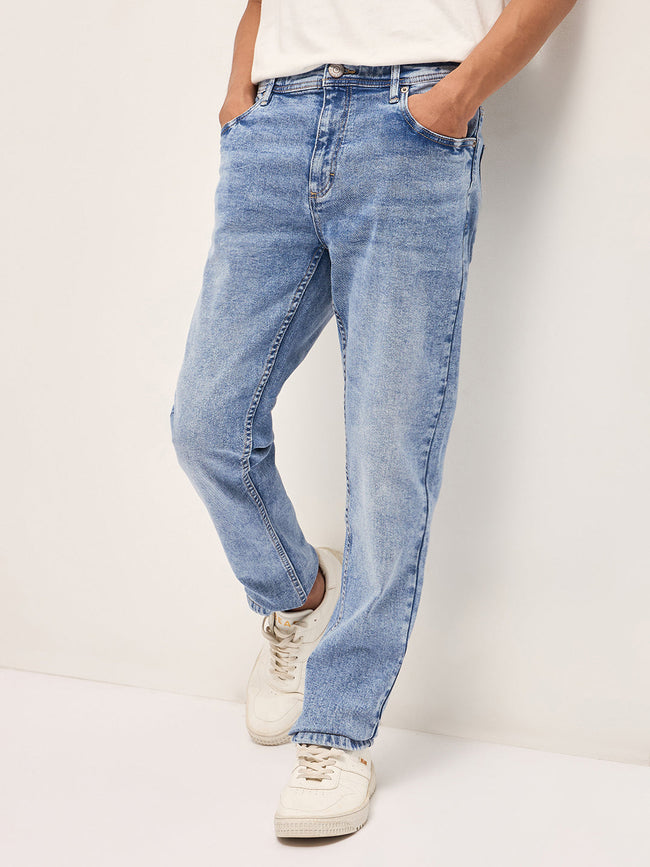 Men Light Blue Mid-Rise Slim Fit Jeans