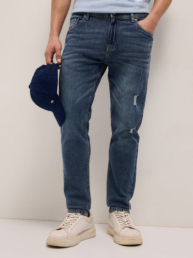 Men Mid Blue Mid-Rise Slim Fit Jeans
