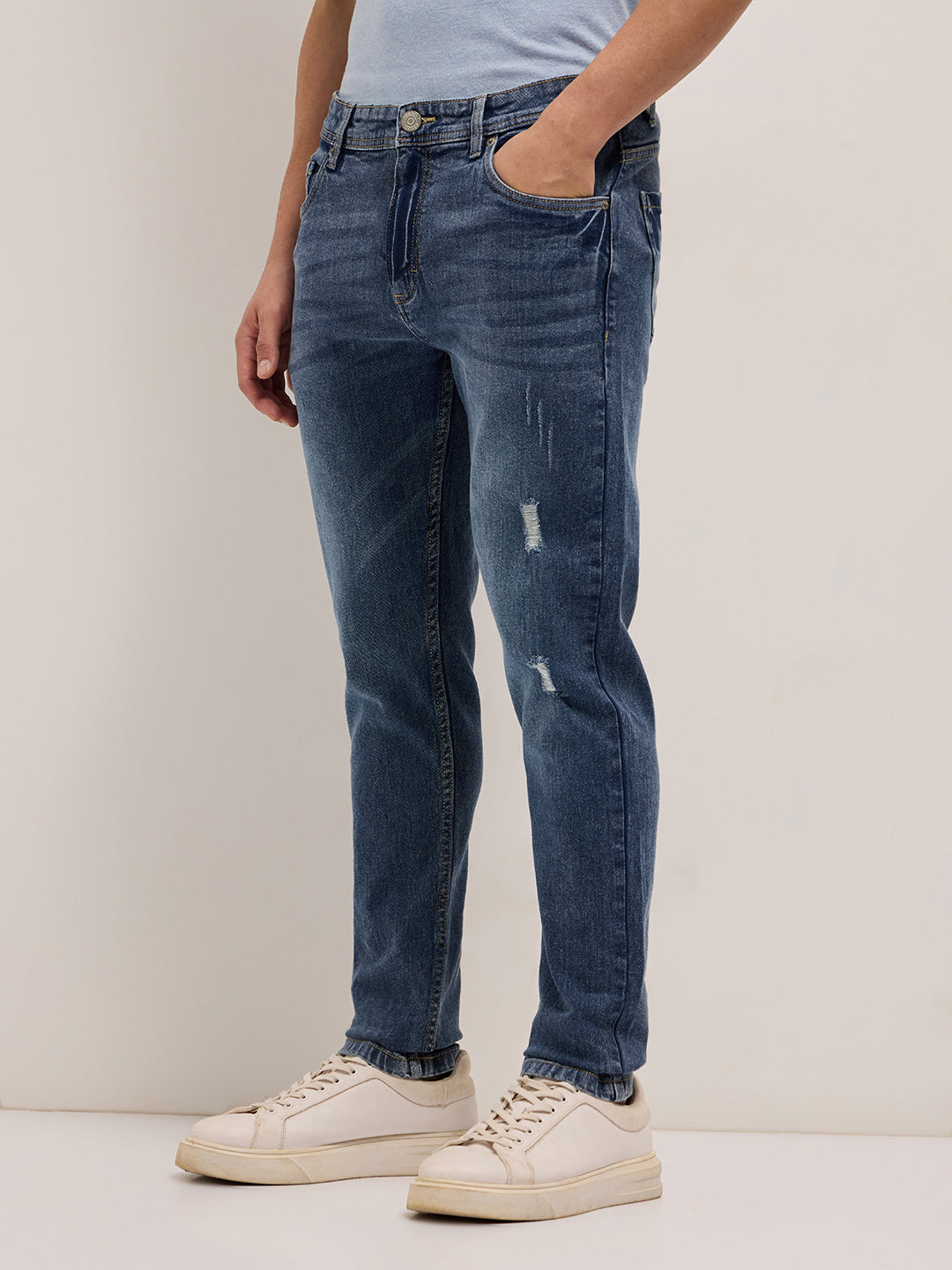 Men Mid Blue Mid-Rise Slim Fit Jeans