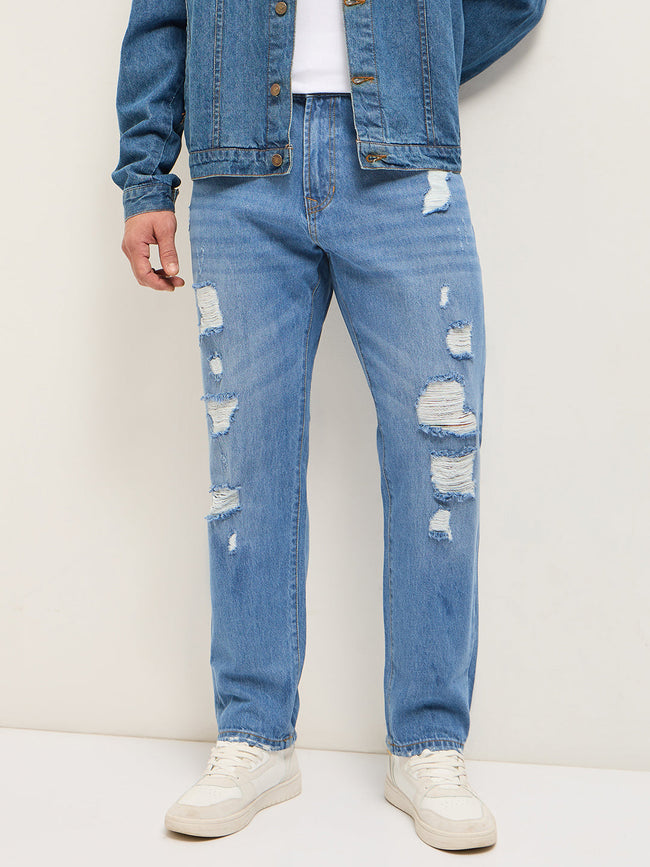 Men Blue Light Fade Mid-rise Jeans