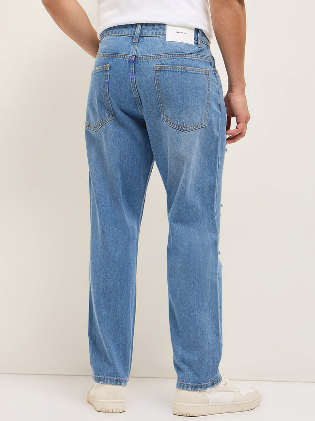 Men Blue Light Fade Mid-rise Jeans
