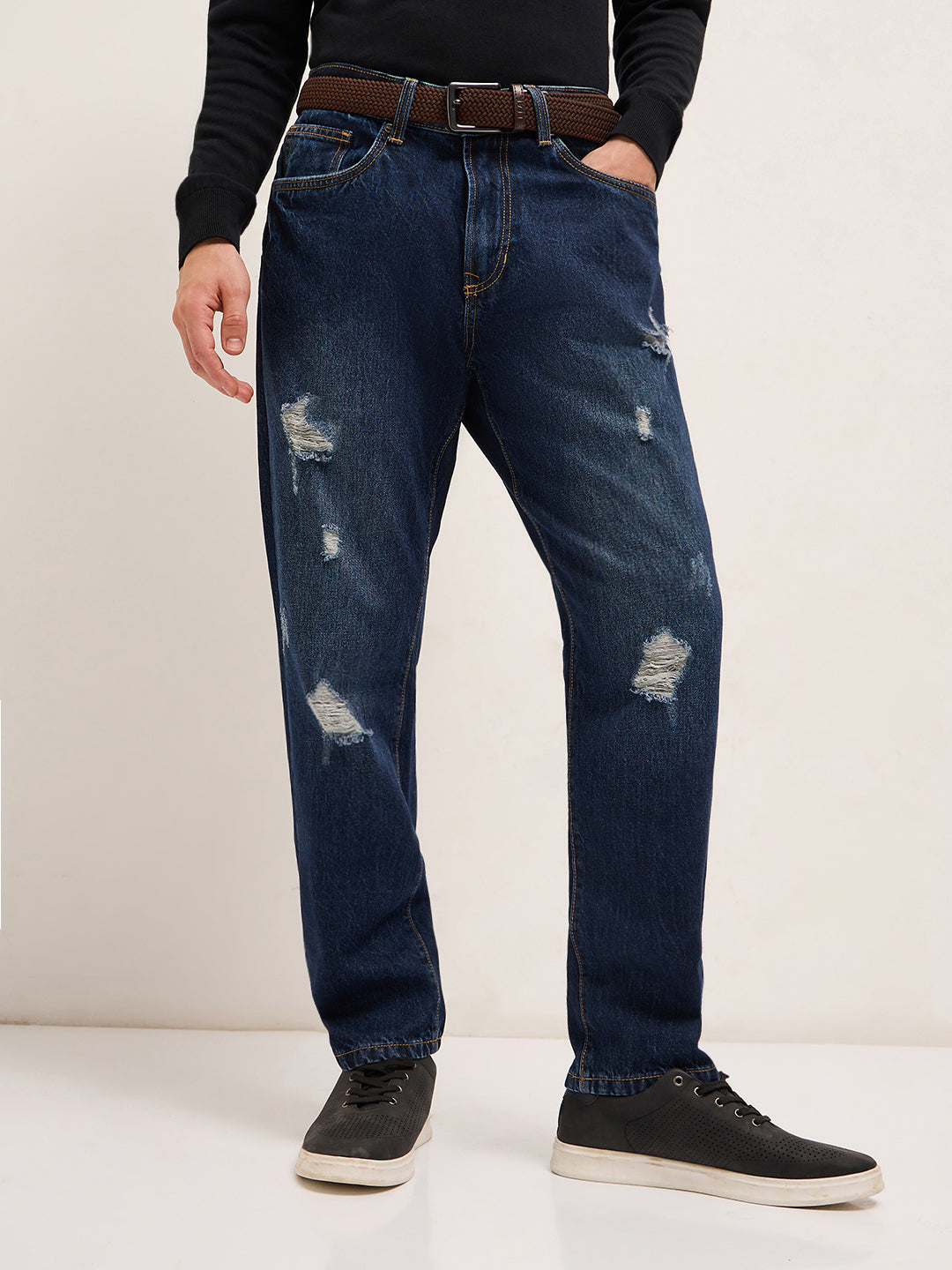 Men Dark BlueLight Fade Mid-Rise Skinny Fit Jeans