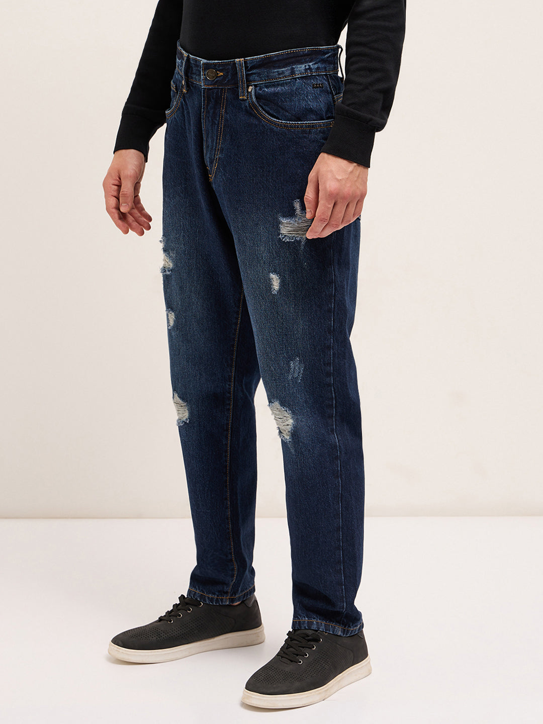 Men Dark BlueLight Fade Mid-Rise Skinny Fit Jeans