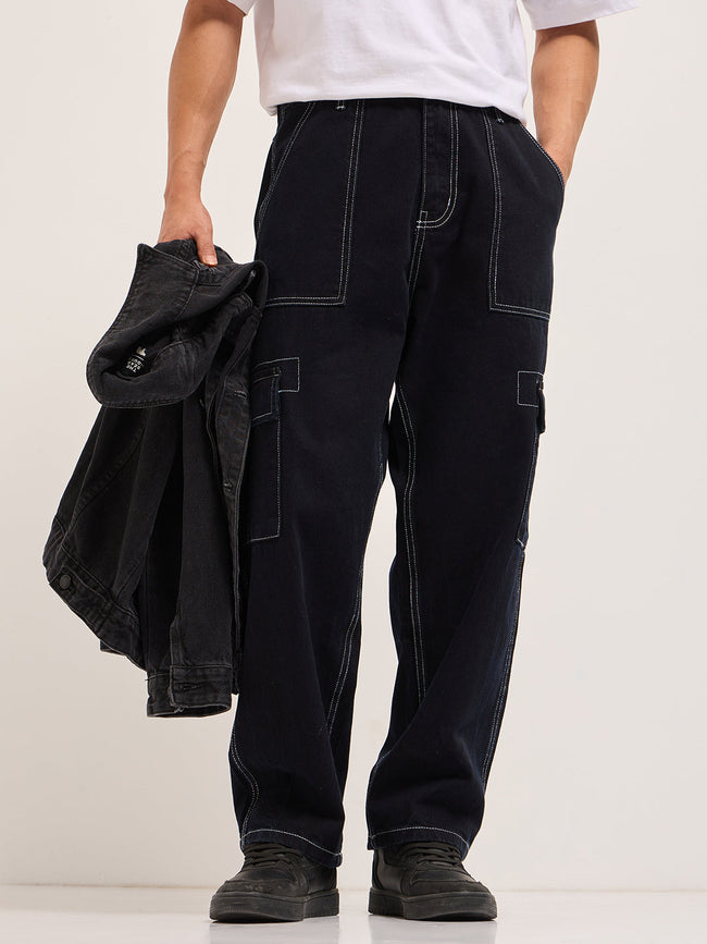 Men Black Mid-Rise Baggy Fit Cargo Jeans