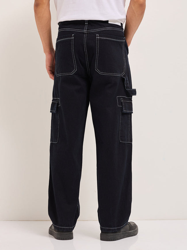 Men Black Mid-Rise Baggy Fit Cargo Jeans
