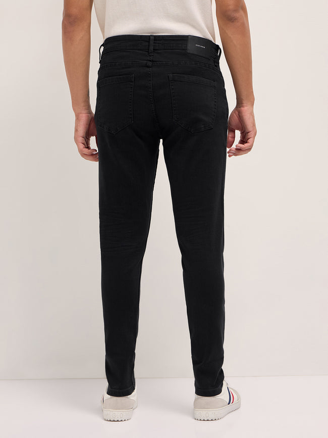 Men Black Solid Mid Rise Jeans