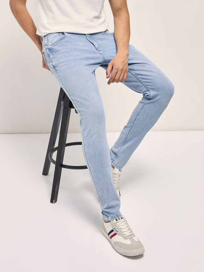Men Light Blue Mid-Rise Skinny Fit Jeans