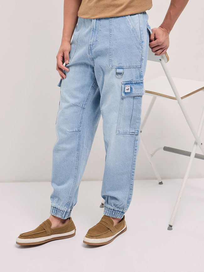 Men Light Blue Baggy Fit Jogger-Style jean