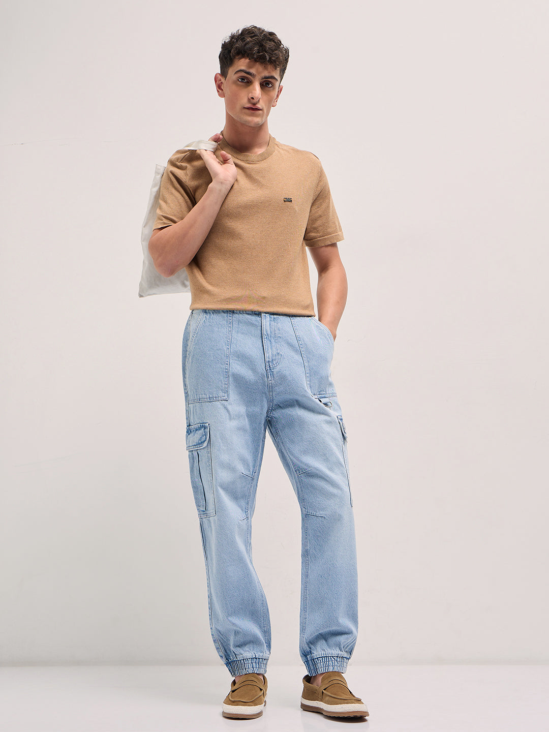 Men Light Blue Baggy Fit Jogger-Style jean