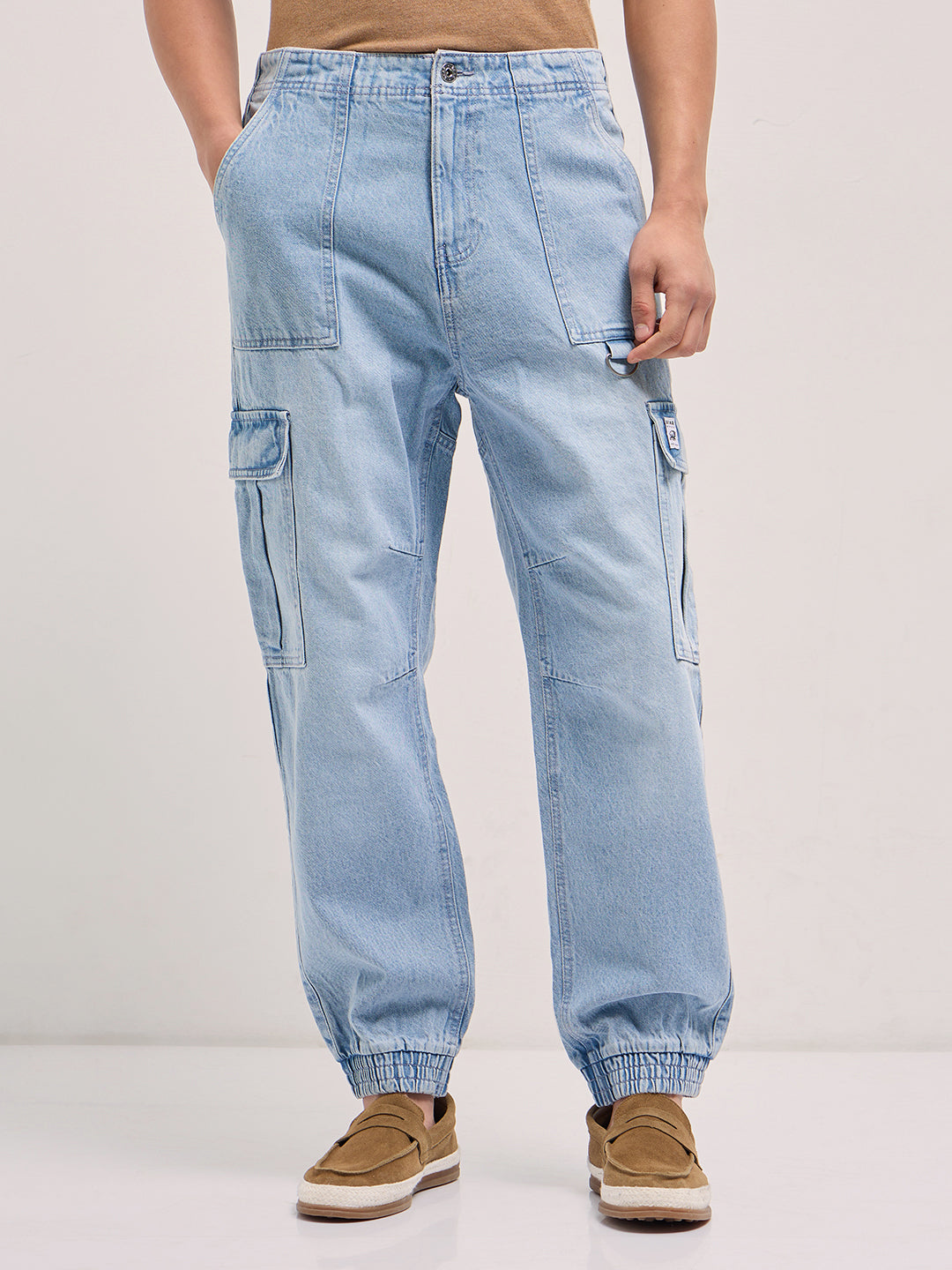Men Light Blue Baggy Fit Jogger-Style jean