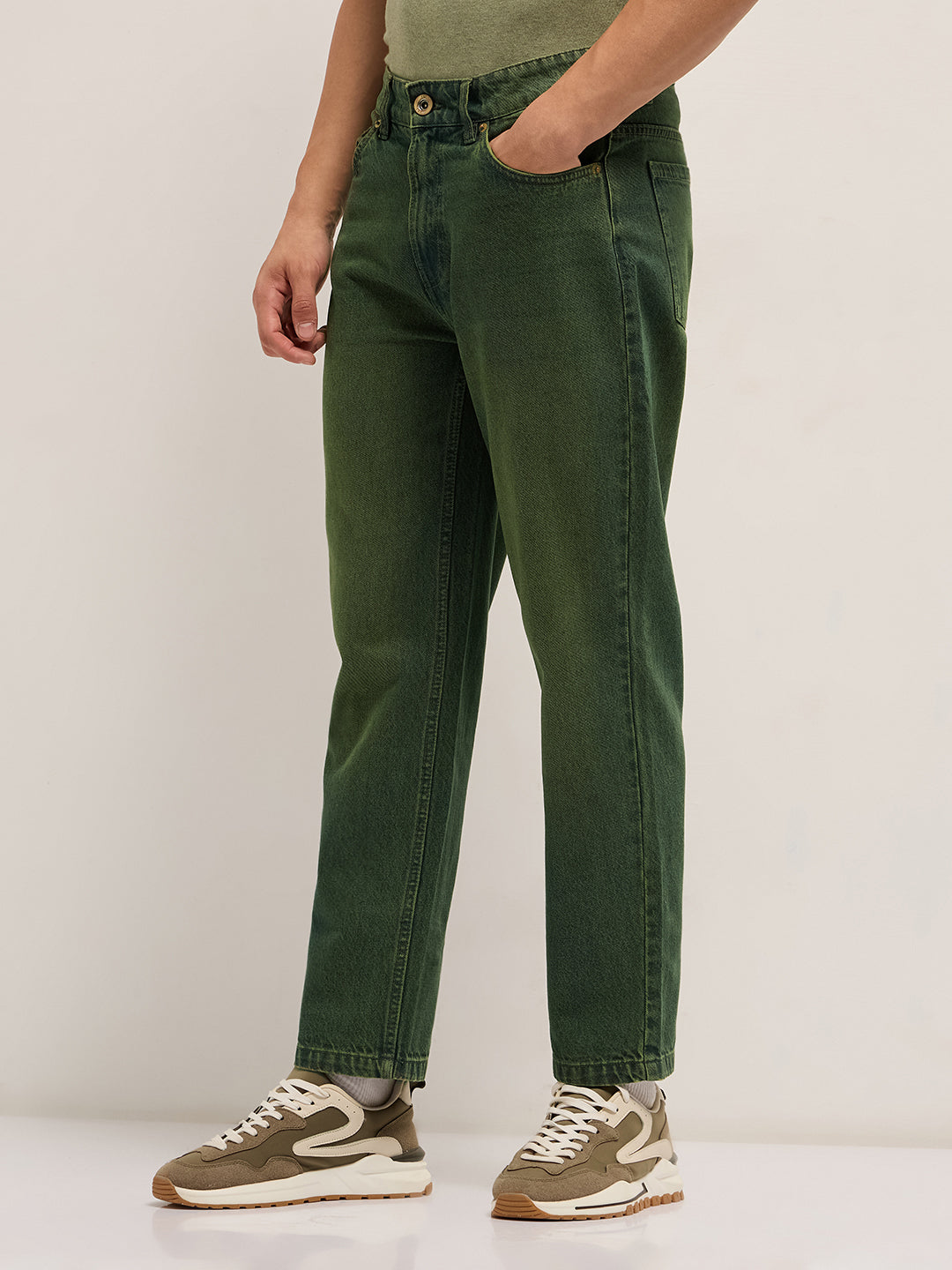Men Green Mid-Rise Straight Fit Jeans