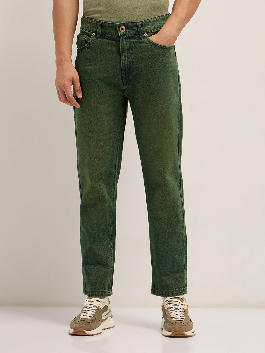 Men Green Mid-Rise Straight Fit Jeans