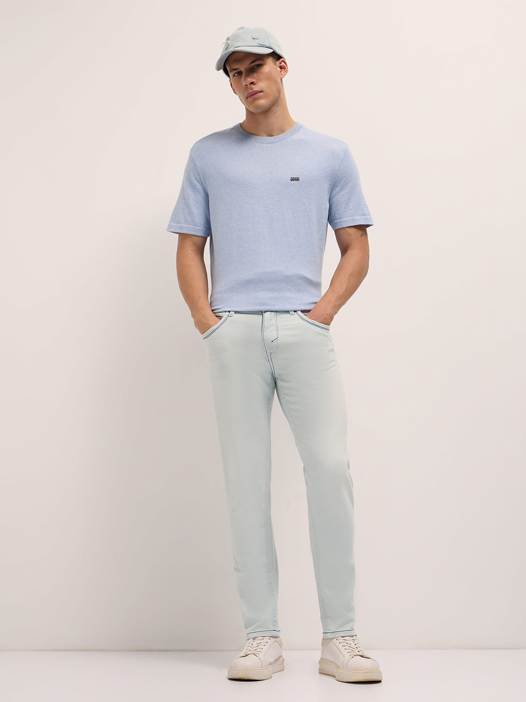 Men Ice Blue Mid-Rise Slim Fit Jeans