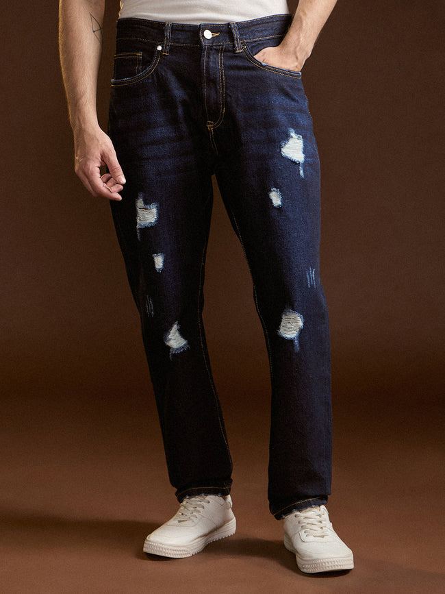 Men Dark BlueLight Fade Mid-Rise Skinny Fit Jeans