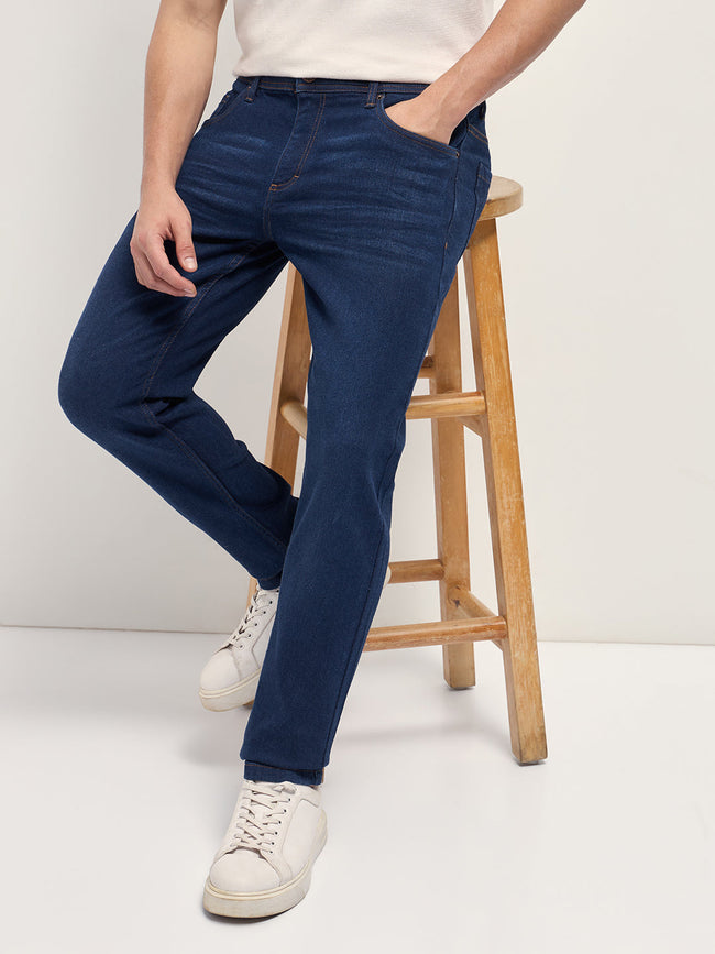 Men Dark Blue Mid-Rise Slim Fit Jeans