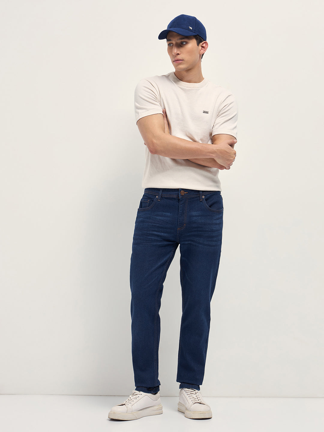 Men Dark Blue Mid-Rise Slim Fit Jeans