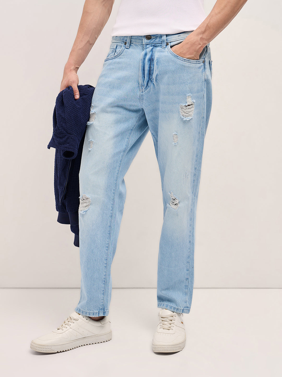 Men Blue Light Fade Straight Fit Jeans