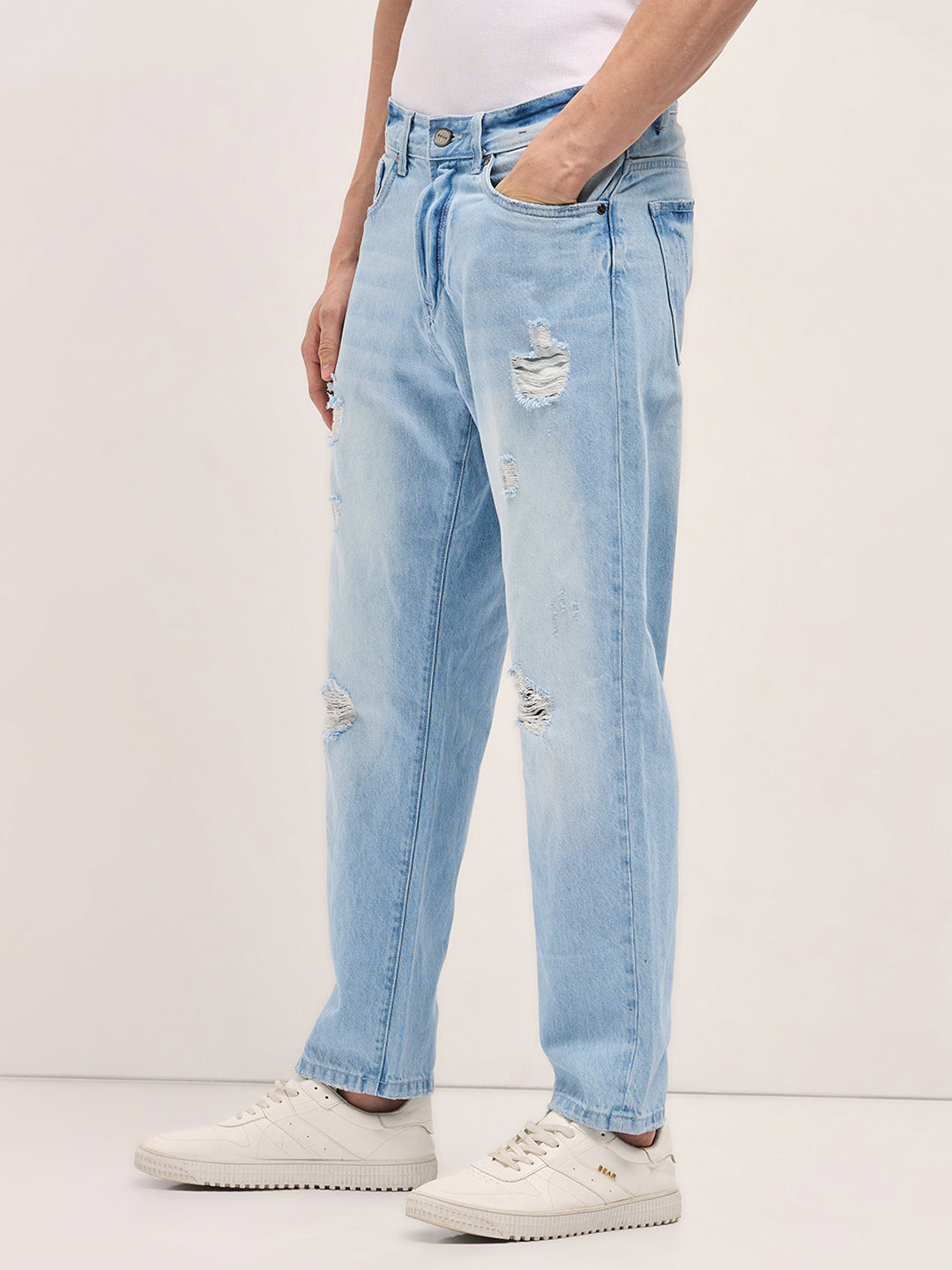 Men Blue Light Fade Straight Fit Jeans