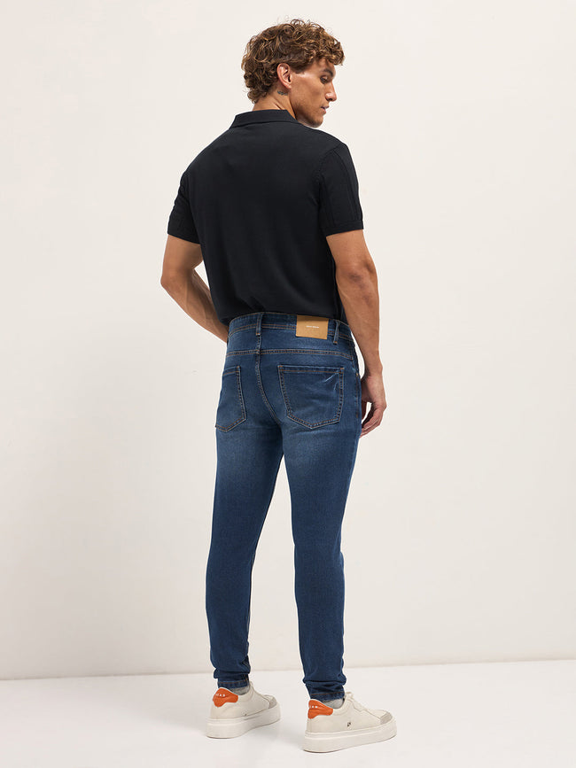 Men Dark Blue Mid-Rise Skinny Fit Jeans