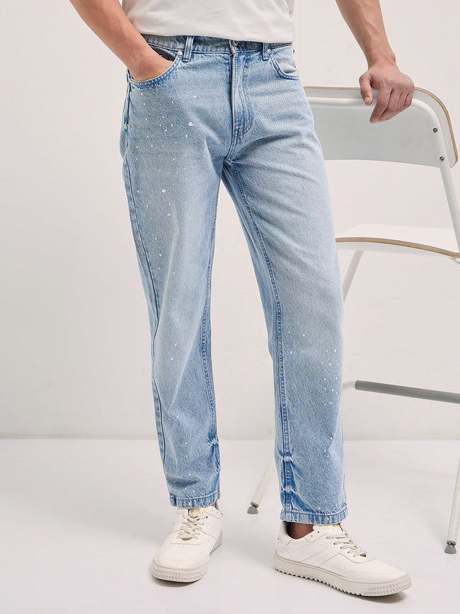 Men Light Blue Straight Fit Mid Rise Jean