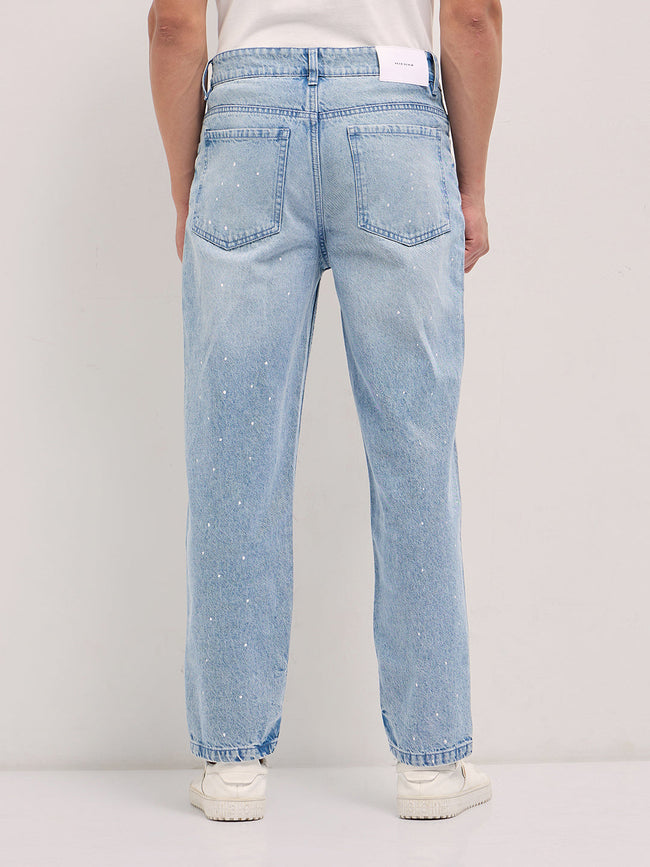 Men Light Blue Straight Fit Mid Rise Jean