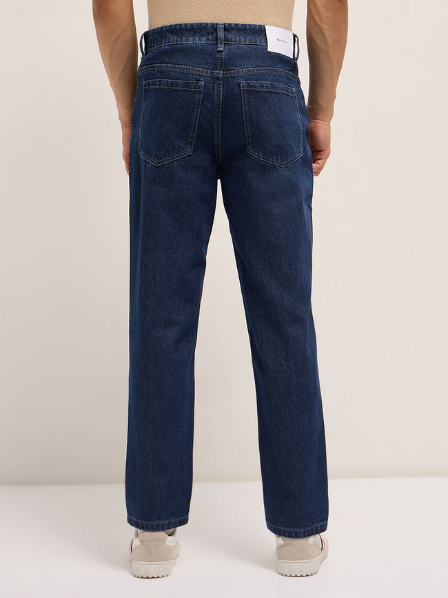 Men Mid Blue Solid Mid-Rise Straight Fit Jeans