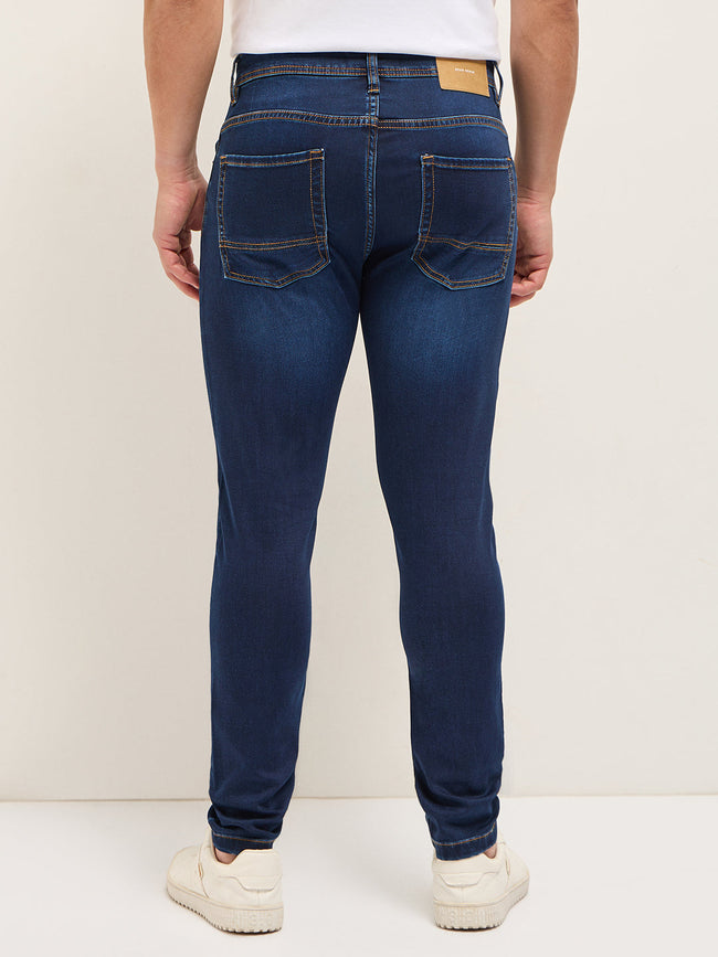 Men Dark BlueMid Fade Mid-Rise Slim Fit Jeans