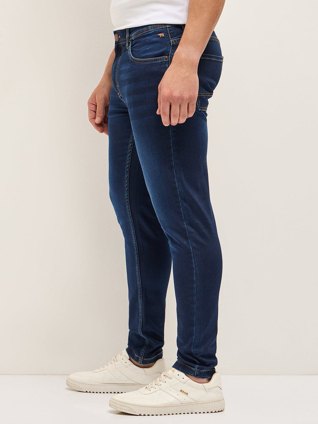 Men Dark BlueMid Fade Mid-Rise Slim Fit Jeans