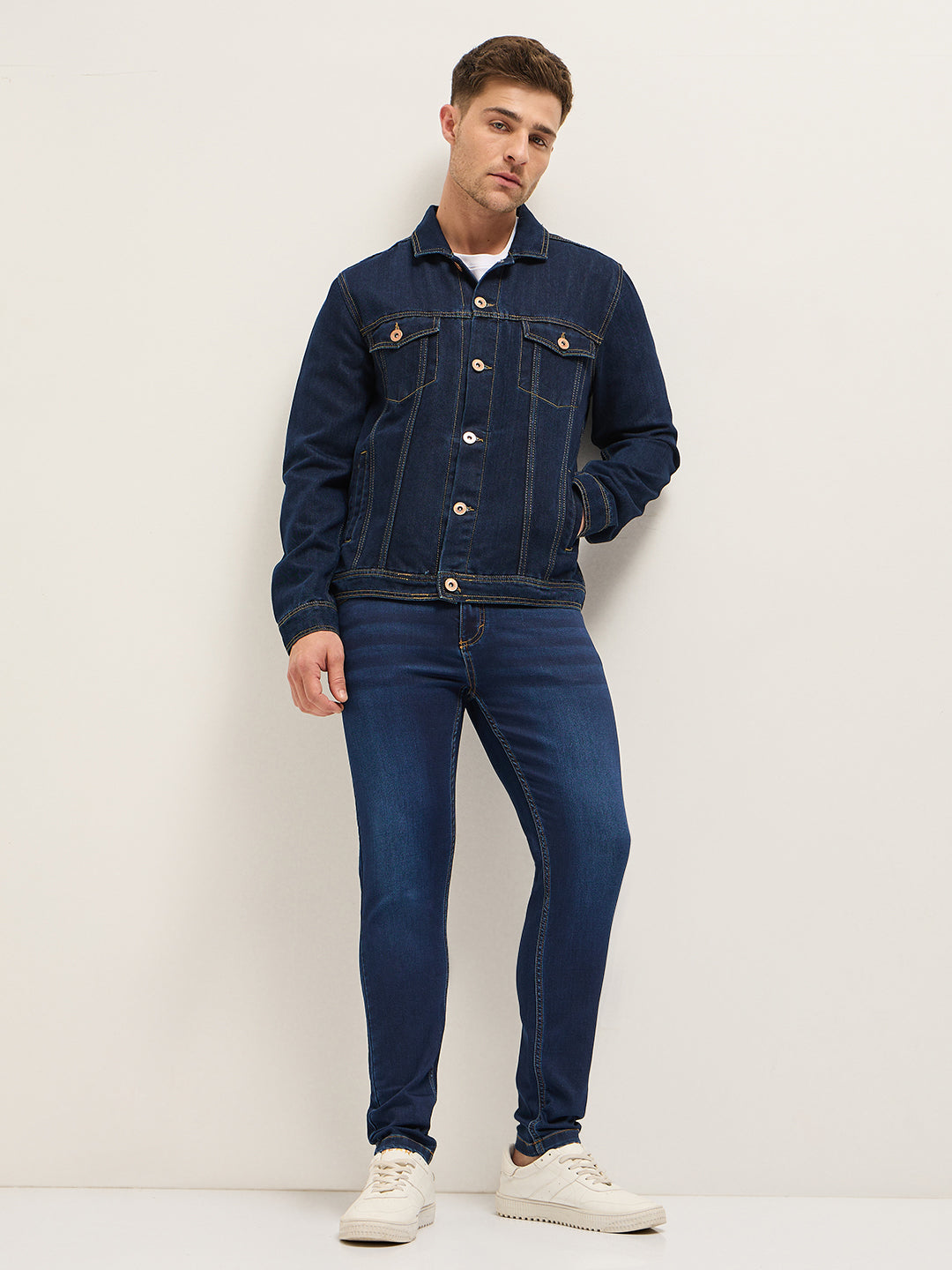 Men Dark BlueMid Fade Mid-Rise Slim Fit Jeans