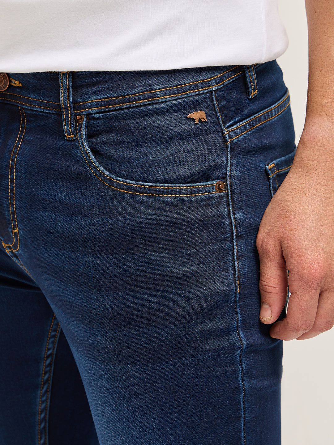 Men Dark BlueMid Fade Mid-Rise Slim Fit Jeans