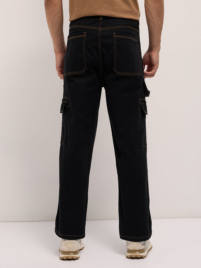 Men Black Mid-Rise Baggy Fit Cargo Jeans