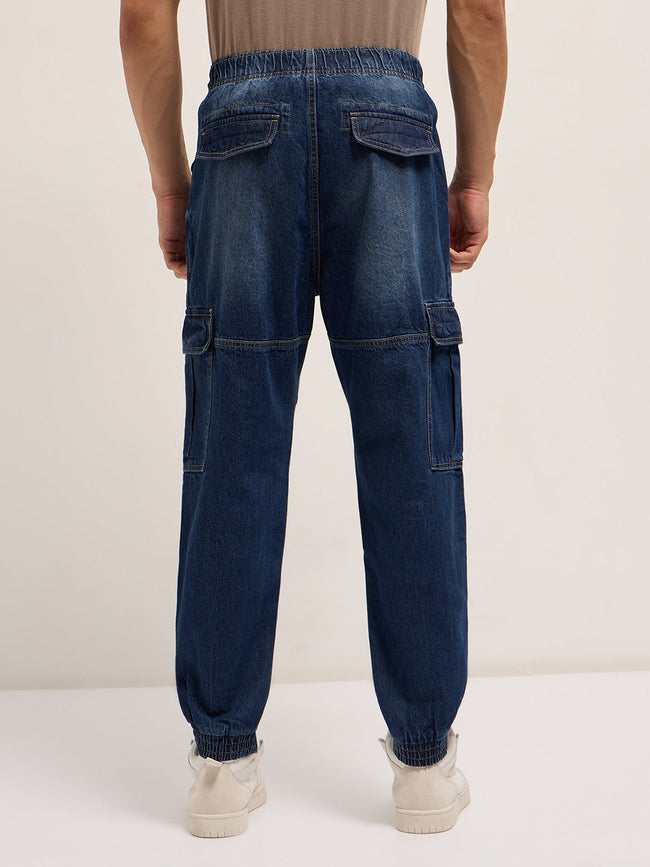 Men Dark Blue Baggy Fit Jogger-Style jean