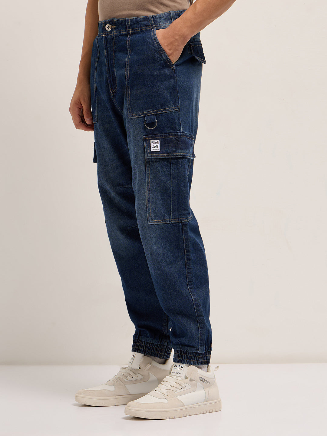 Men Dark Blue Baggy Fit Jogger-Style jean