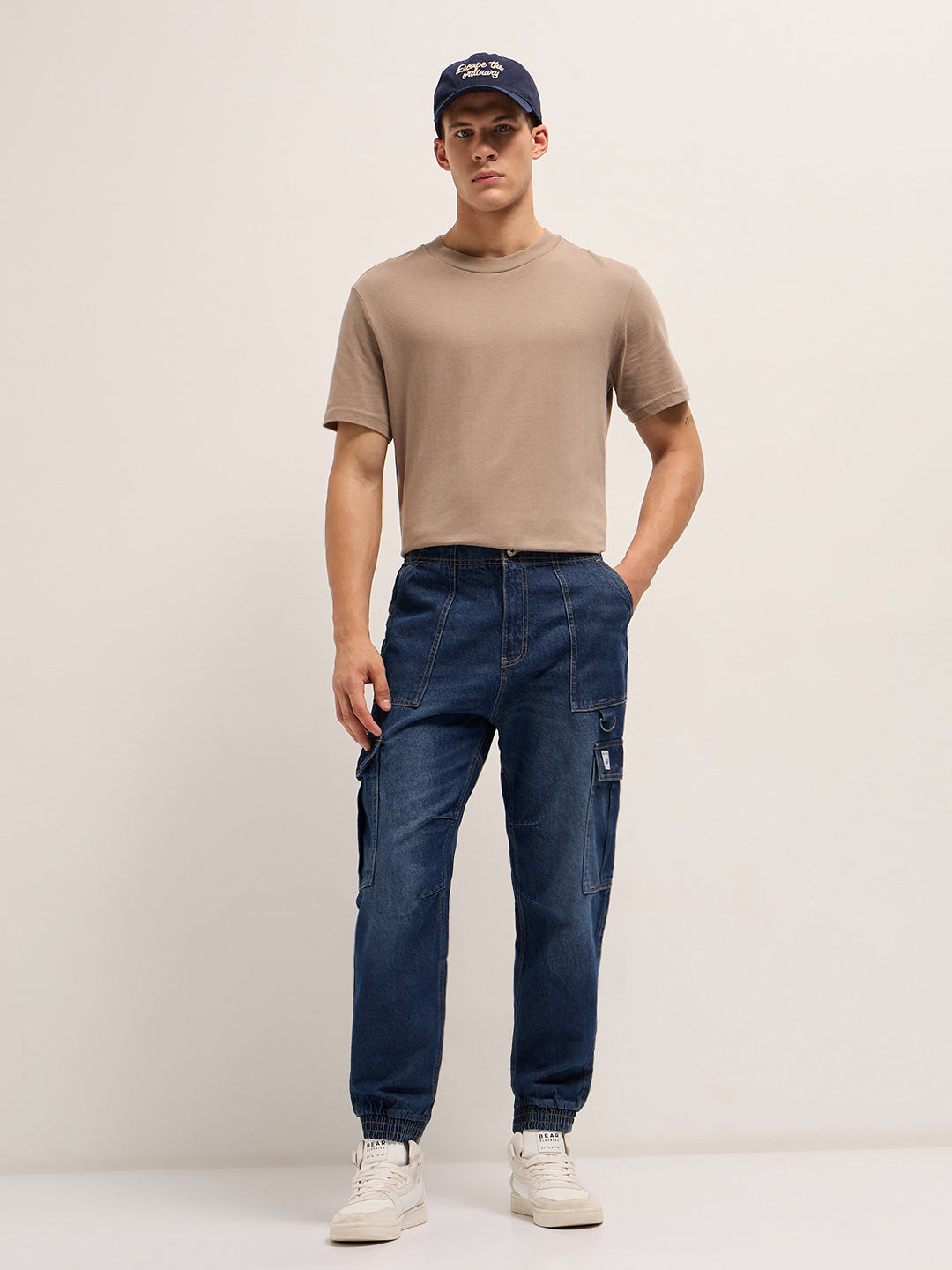 Men Dark Blue Baggy Fit Jogger-Style jean