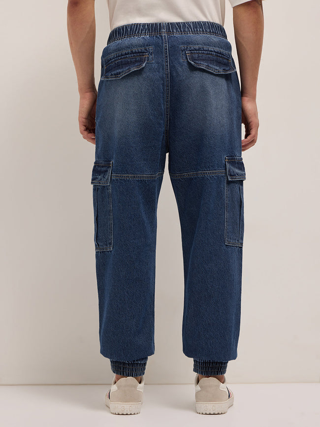 Men Mid Blue Baggy Fit Jogger-Style jean