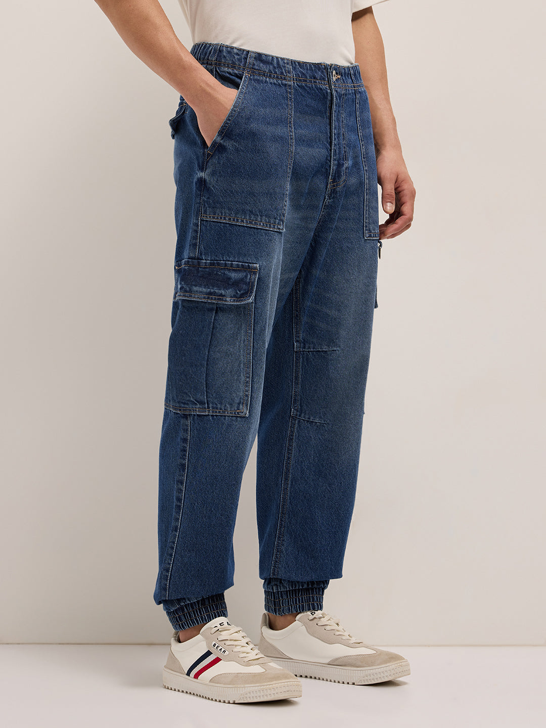 Men Mid Blue Baggy Fit Jogger-Style jean