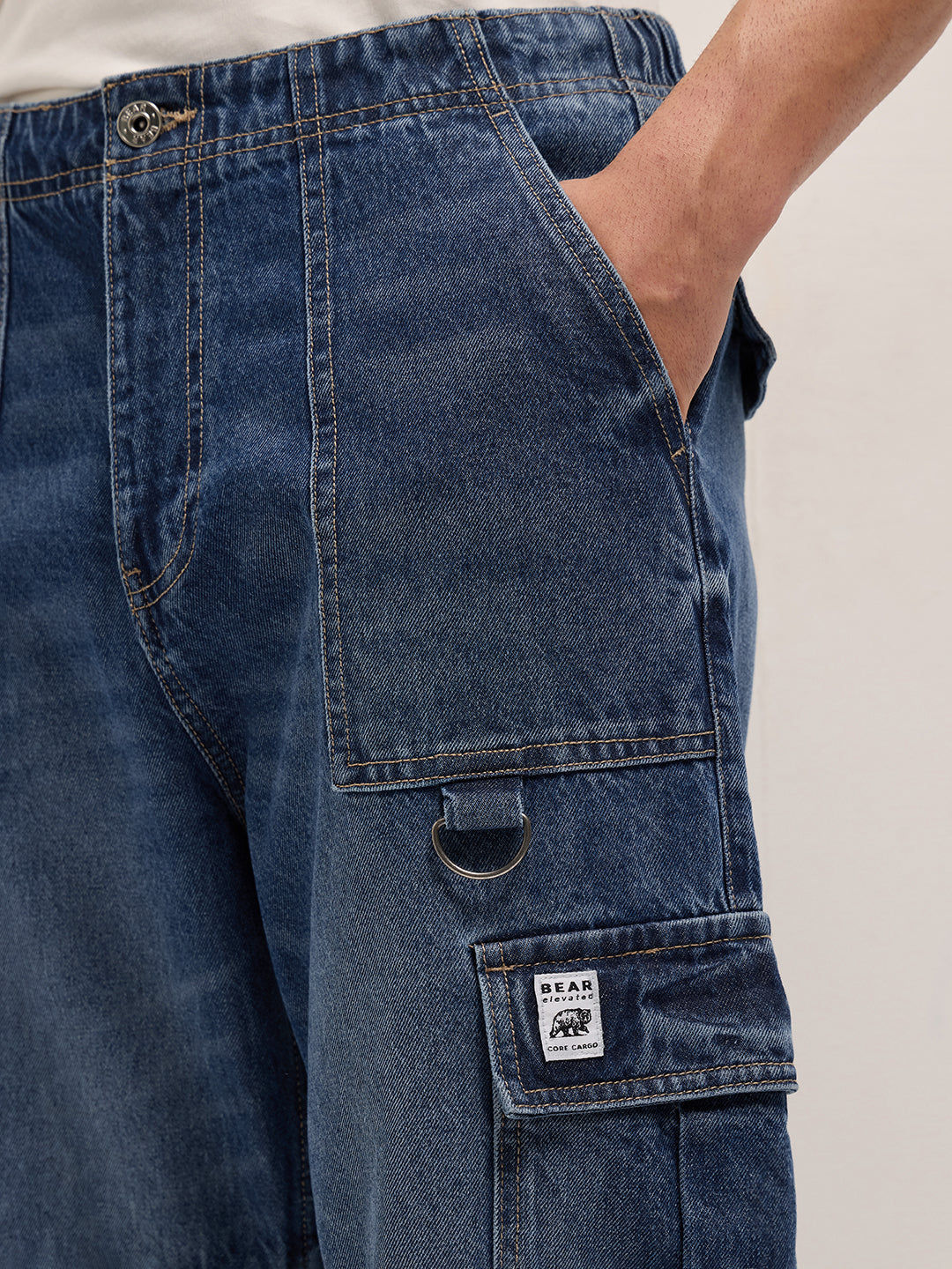 Men Mid Blue Baggy Fit Jogger-Style jean